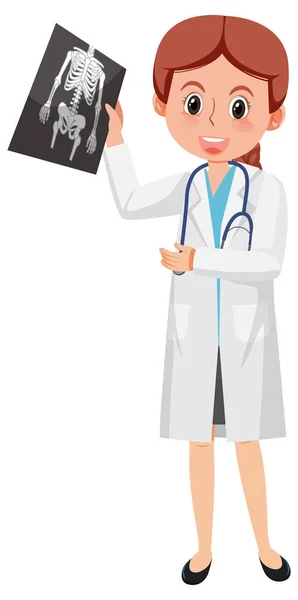一个医生拿着白色背景插图的X光电影卡通人物 — 图库矢量图片