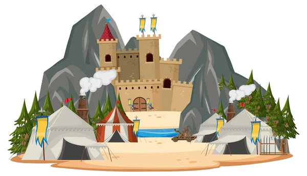 Isolado Exército Medieval Acampamento Paisagem Ilustração — Vetor de Stock