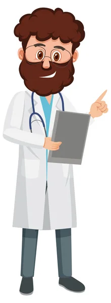 Personaje Dibujos Animados Médico Masculino Sobre Fondo Blanco Ilustración — Vector de stock