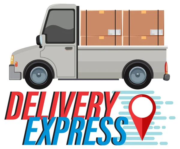 Logo Delivery Express Con Pin Ubicación Ilustración Recogida Entrega — Vector de stock