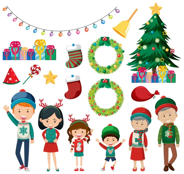 Set Von Familienmitgliedern Weihnachtskostüm Illustration — Stockvektor