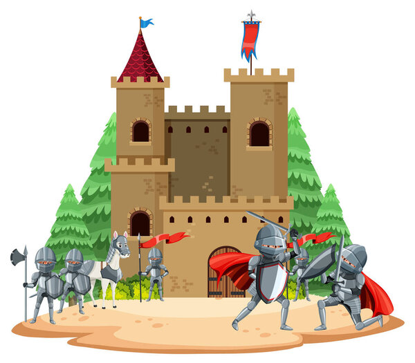 Изолированная средневековая армейская пейзажная иллюстрация