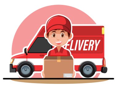 Kurye teslimat paneli resimli bir paket tutuyor