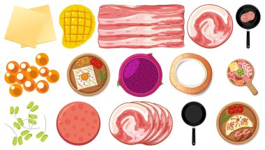 Beyaz arkaplan illüstrasyonunda gıda malzemelerinin toplanması