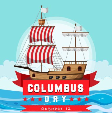 Sancak gemisi illüstrasyonlu Columbus Günü afişi