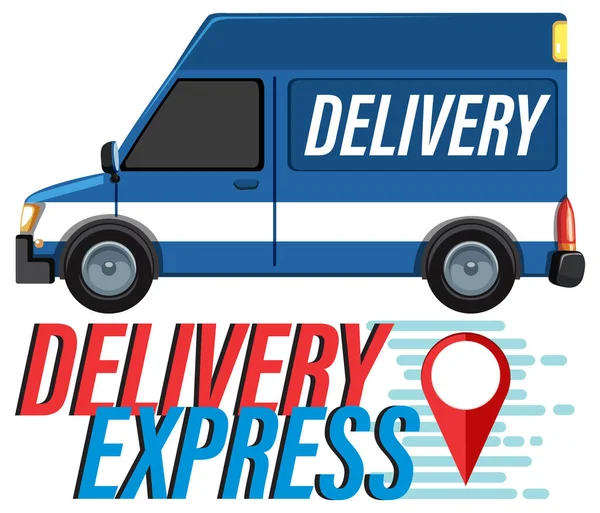 Delivery Express Wortmarke Mit Kastenwagen Illustration — Stockvektor