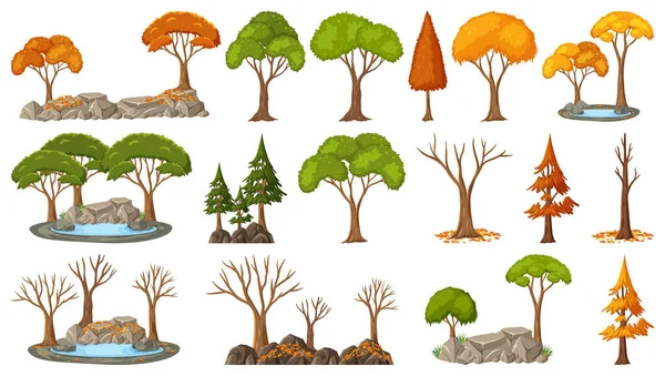 Set Van Vier Seizoenen Bomen Witte Achtergrond Illustratie — Stockvector