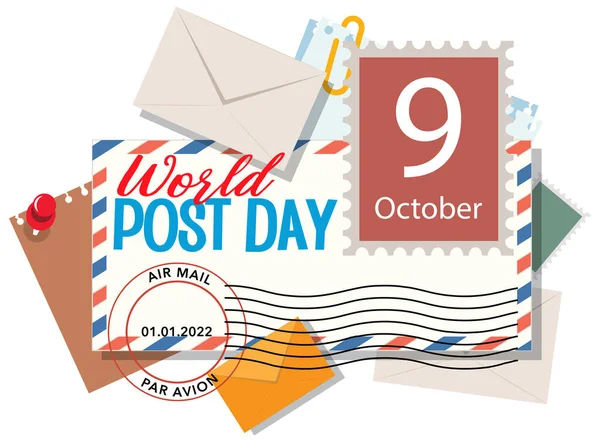 World Post Day Word Envelope Stamp Illustration — Stock Vector