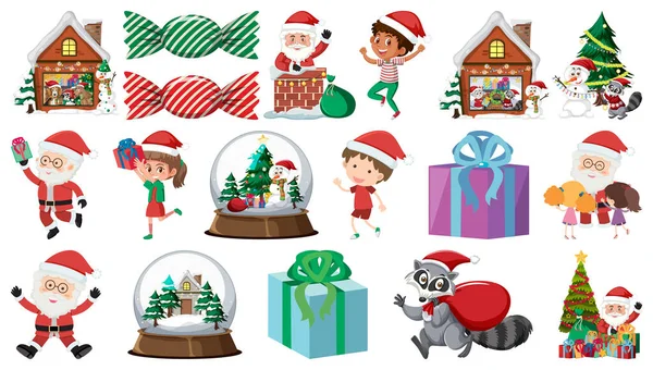 Conjunto Objetos Aislados Navidad Tema Ilustración — Vector de stock