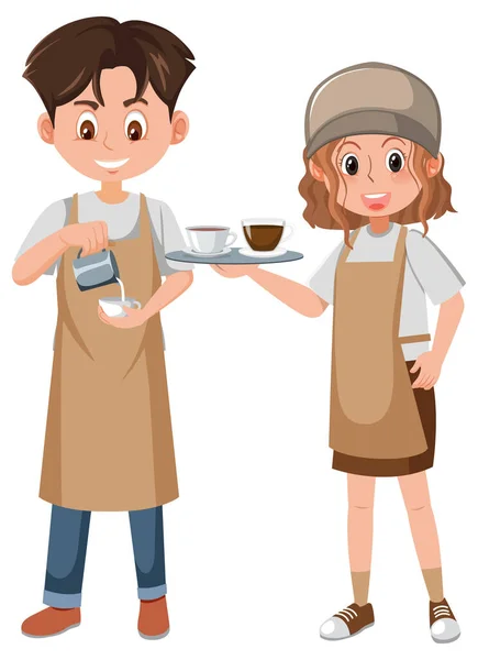 Coffee Shop Staff Cartoon Character White Background Illustration — Stock Vector