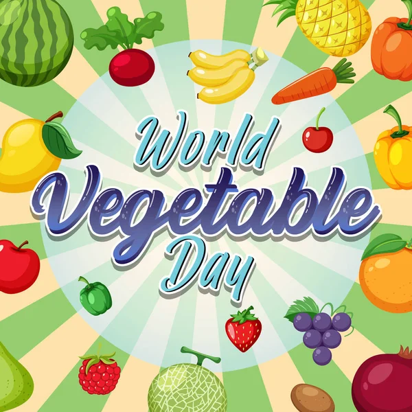 Cartaz Dia Mundial Dos Vegetais Com Ilustração Legumes Frutas — Vetor de Stock