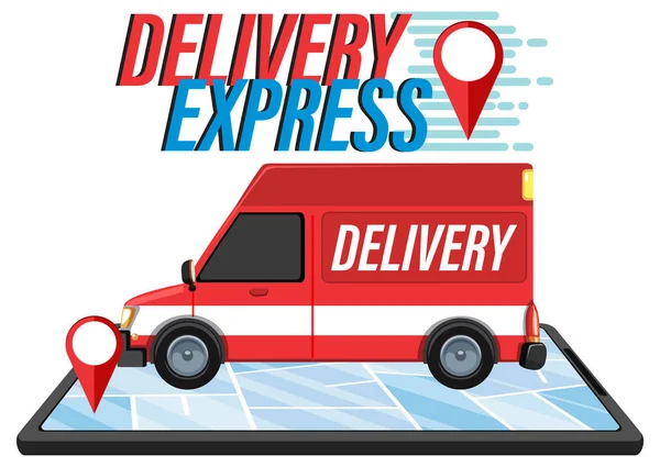 Логотип Delivery Express Панельним Фургоном Ілюстрацією Шпильки Місцезнаходження — стоковий вектор