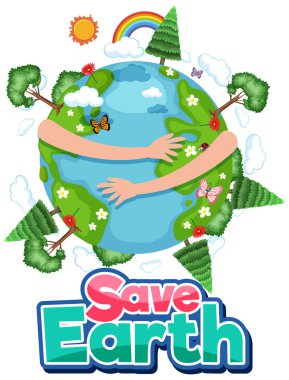 Dünya tipografisi logosunu toprak ve doğa elementlerinin resimleriyle kaydet