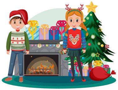 Kış Noel kıyafetleri giyen birkaç çocuk.