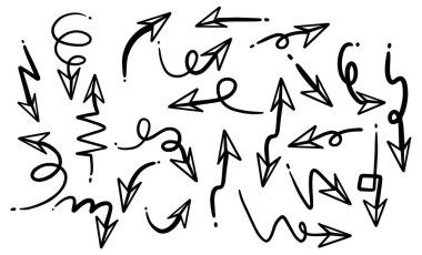 Beyaz arkaplan illüstrasyonunda farklı yönlere ok seti