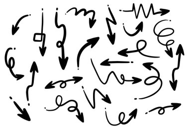 Beyaz arkaplan illüstrasyonunda farklı yönlere ok seti