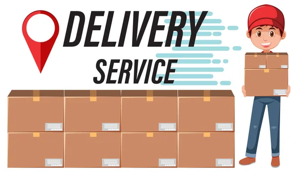 Delivery Service Banner Met Een Koerier Cartoon Karakter Illustratie — Stockvector