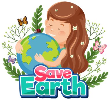 Dünya pankartı tasarımını Dünya 'yı kucaklayan bir kızla kaydet