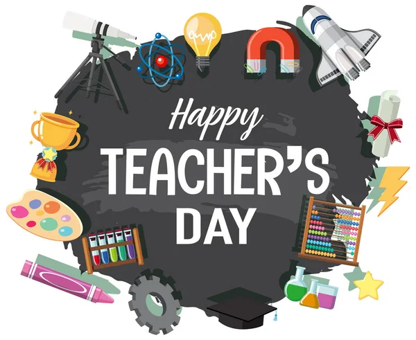 Happy Teacher Day Spandoek Met Schoolspullen Illustratie — Stockvector