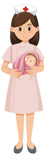 Söt Sjuksköterska Håller Baby Illustration — Stock vektor