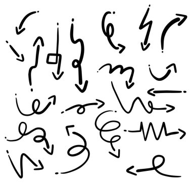 Beyaz arkaplan illüstrasyonunda farklı yönlere ok seti