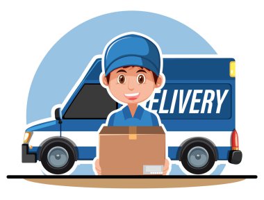 Kurye teslimat paneli resimli bir paket tutuyor