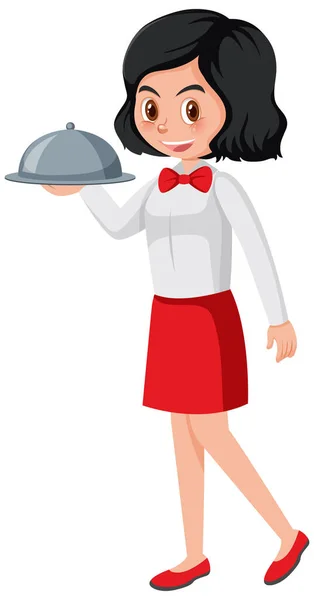 Cute Waitress Serving Food Illustration — Stock Vector