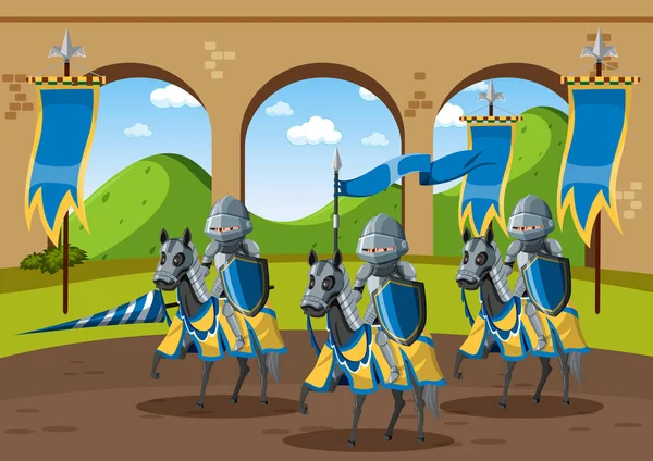 Middeleeuwse Gepantserde Ridders Groep Illustratie — Stockvector