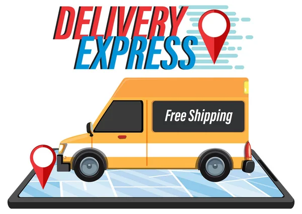 Delivery Express Logo Mit Kastenwagen Auf Smartphone Abbildung — Stockvektor