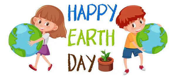 Happy Earth Day Konzept Mit Kindern Zeichentrickfigur Illustration — Stockvektor