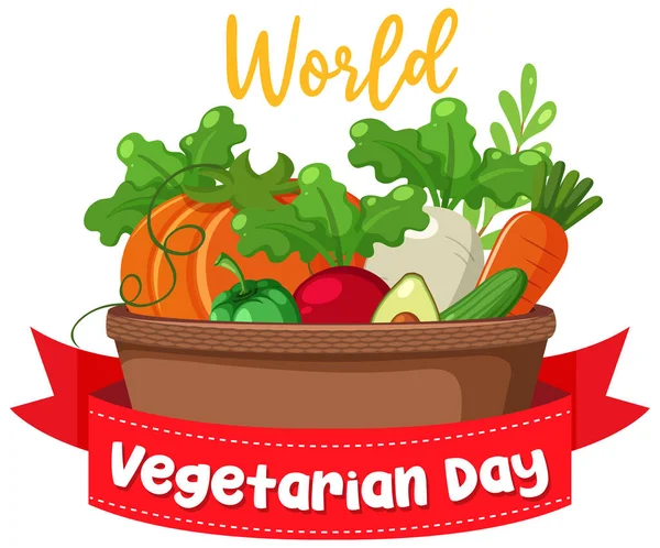 Logotipo Dia Mundial Vegetariano Com Vegetais Frutas Ilustração Cesta — Vetor de Stock