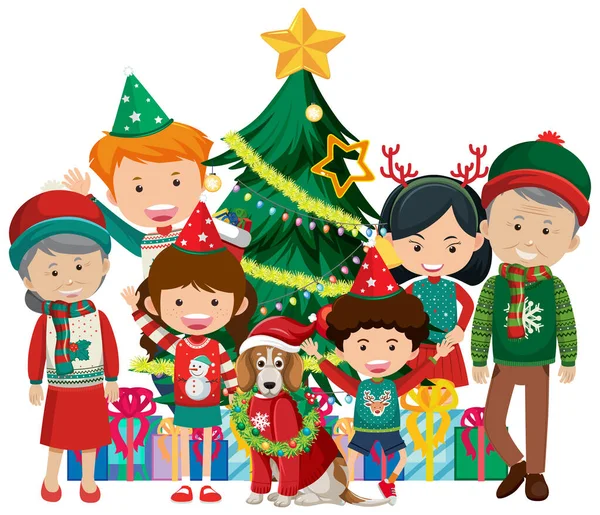 Membri Della Famiglia Che Indossano Abiti Natale Illustrazione — Vettoriale Stock