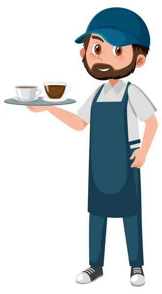 Kaffe Man Tecknad Karaktär Vit Bakgrund Illustration — Stock vektor