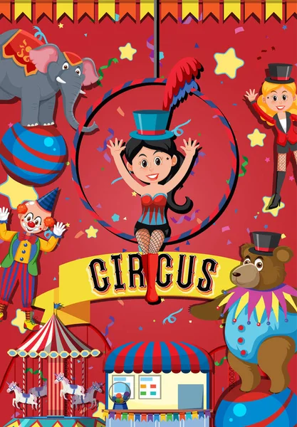 Дизайн Циркового Баннера Иллюстрацией Персонажей Магов Цирка — стоковый вектор