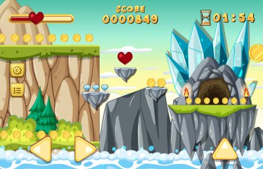 Sikke Koleksiyonu Platformer Oyun Şablonu Çizimi