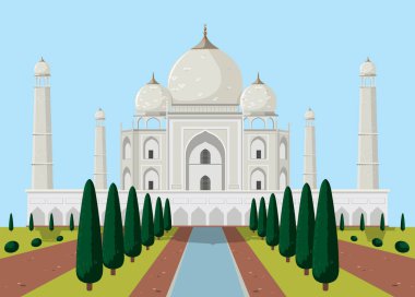 Taj Mahal binası ve park illüstrasyonlu sahne