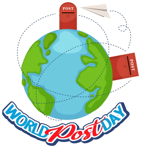 World Post Day Banner Postboxes Earth Globe Illustration — Stock Vector