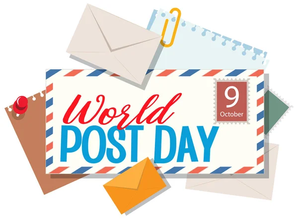World Post Day Word Logo Envelope Illustration — Stock Vector