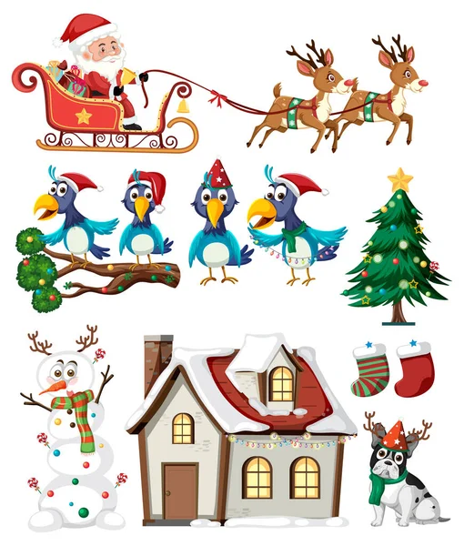 Kerst Set Met Boom Decoraties Illustratie — Stockvector