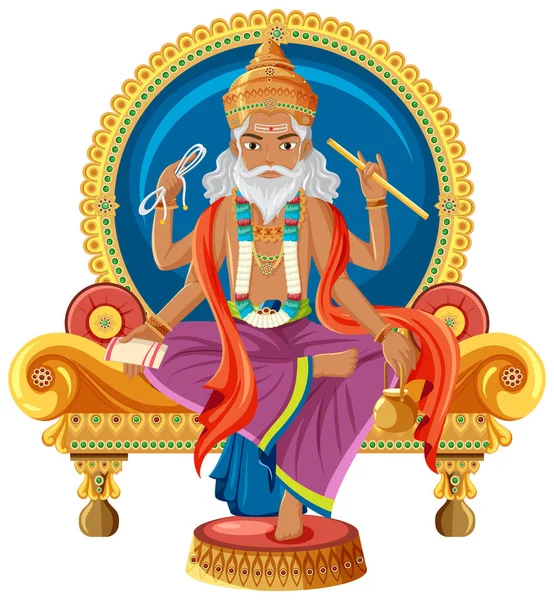 Deus Indiano Com Quatro Braços Sentado Ilustração —  Vetores de Stock