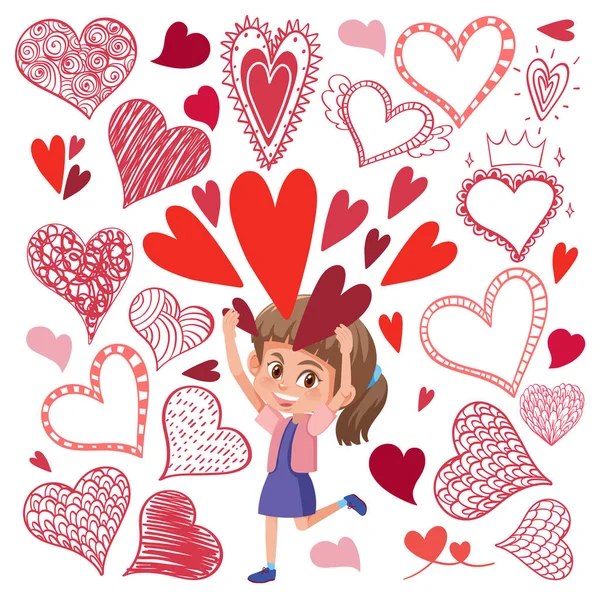 Valentine Tema Med Många Hjärtan Illustration — Stock vektor