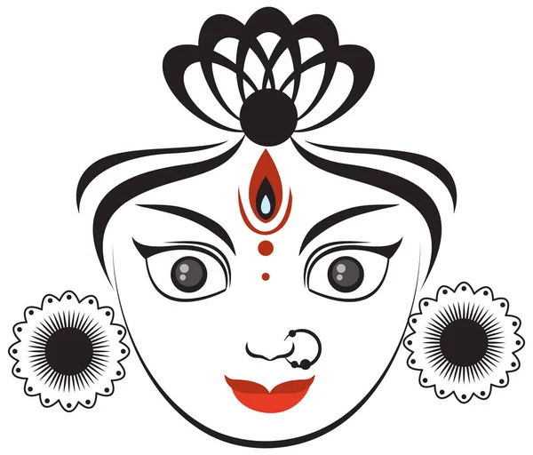 白人背景图上的印度女神的脸 — 图库矢量图片