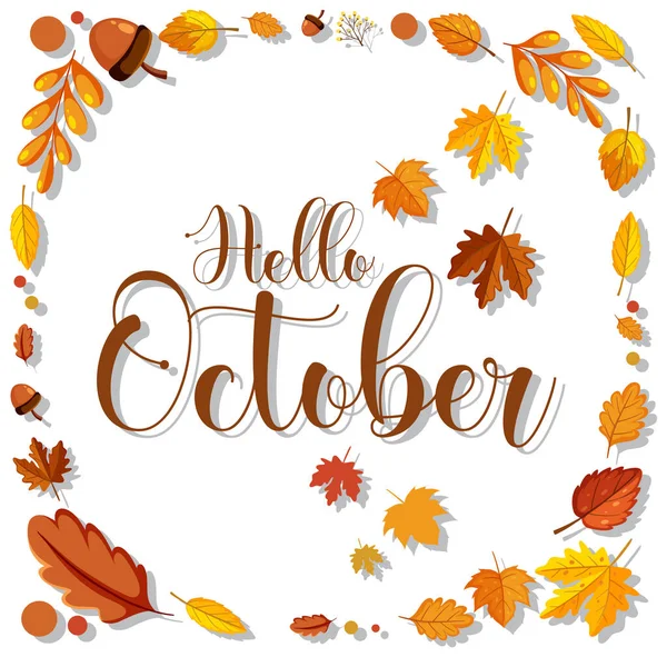 Γεια Σας Οκτώβριος Περίτεχνα Φύλλα Του Φθινοπώρου Εικονογράφηση Πλαίσιο — Διανυσματικό Αρχείο