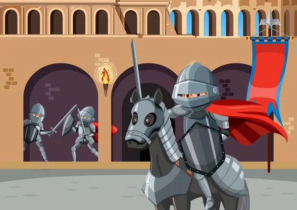 Średniowieczna Scena Rycerzem Koniu Ilustracja — Wektor stockowy