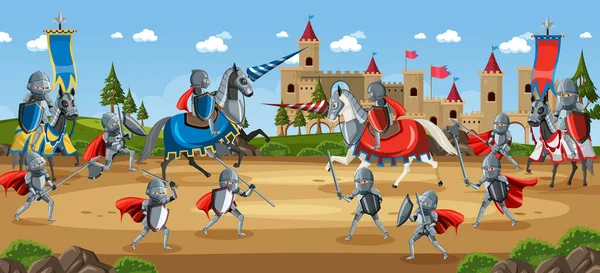Średniowieczna Scena Turnieju Rycerskiego Ilustracja — Wektor stockowy