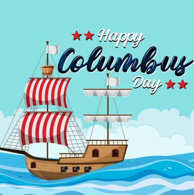 Sancak gemisi illüstrasyonlu mutlu Columbus bayrağı