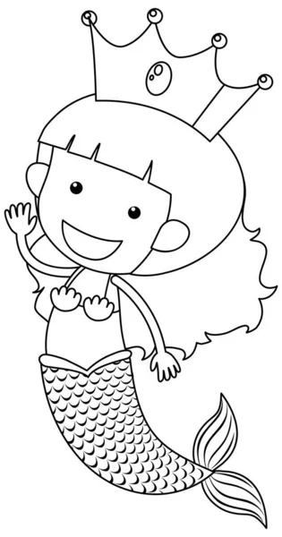 Mermaid Doodle Outline Colouring Illustration — Stock Vector