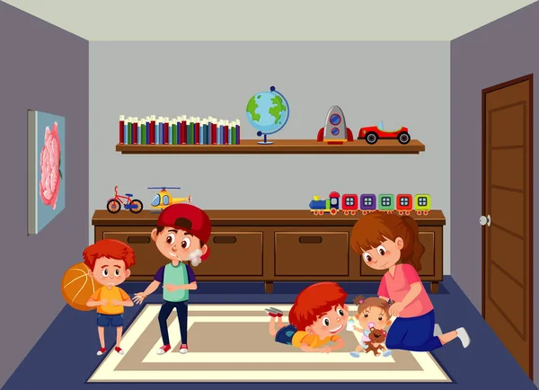 Wohnzimmer Szene Mit Familienmitgliedern Illustration — Stockvektor