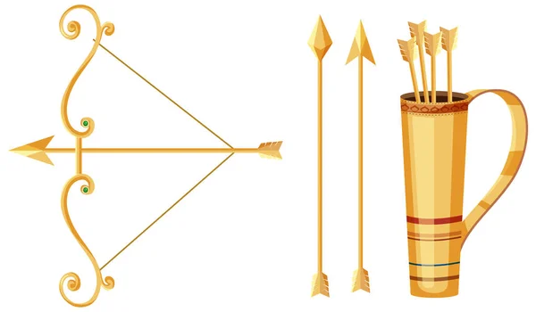 金色の弓と矢のイラストのセット — ストックベクタ
