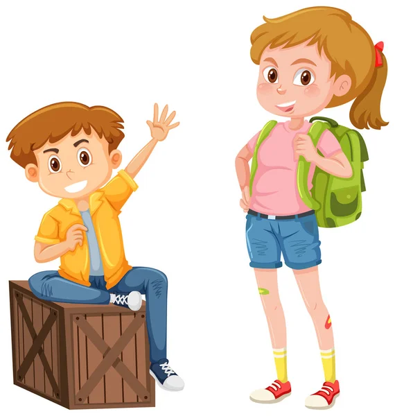 Happy Boy Girl Cartoon Character Illustration — Stock Vector